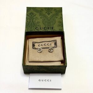 Gucci Interlocking G Beaded Edge Sterling Silver Stud Earrings - Unisex